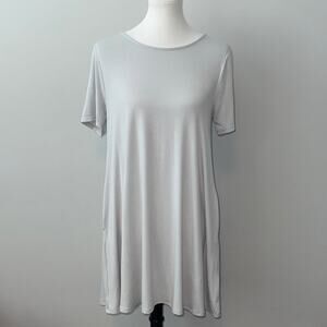 Zenana Premium Light Gray Short Sleeve Casual Pocket Dress Women's Medium